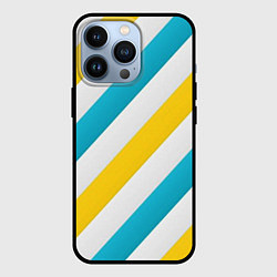 Чехол для iPhone 13 Pro Желтые и синие полосы, цвет: 3D-черный
