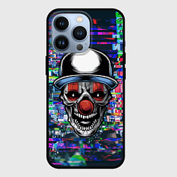 Чехол iPhone 13 Pro Злой клоун на фоне городской рекламы