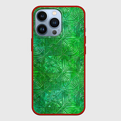 Чехол для iPhone 13 Pro Узорчатый зеленый стеклоблок имитация, цвет: 3D-красный
