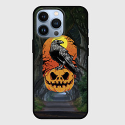 Чехол для iPhone 13 Pro Ворон, сидящий на тыкве - Halloween, цвет: 3D-черный