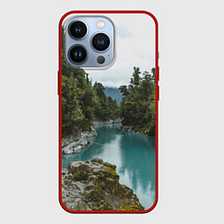 Чехол для iPhone 13 Pro Река, лес и скалы, цвет: 3D-красный