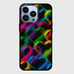 Чехол для iPhone 13 Pro Граффити - неоновые сердца, цвет: 3D-черный