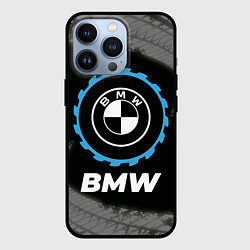 Чехол для iPhone 13 Pro BMW в стиле Top Gear со следами шин на фоне, цвет: 3D-черный