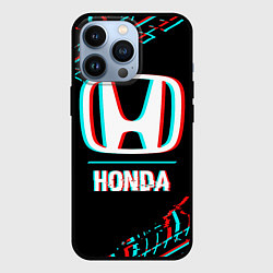 Чехол для iPhone 13 Pro Значок Honda в стиле glitch на темном фоне, цвет: 3D-черный
