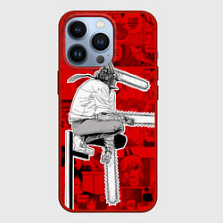 Чехол для iPhone 13 Pro Человек- бензопила : Кадры манги, цвет: 3D-красный