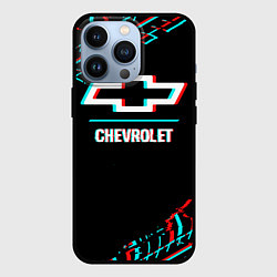 Чехол для iPhone 13 Pro Значок Chevrolet в стиле glitch на темном фоне, цвет: 3D-черный