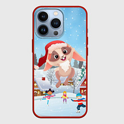 Чехол для iPhone 13 Pro Счастливый новогодний зайчик, цвет: 3D-красный