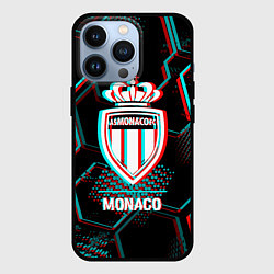 Чехол для iPhone 13 Pro Monaco FC в стиле glitch на темном фоне, цвет: 3D-черный