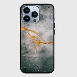 Чехол для iPhone 13 Pro Абстрактный серый туман и золотая краска, цвет: 3D-черный