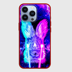 Чехол для iPhone 13 Pro Неоновый кролик стреляет лазерами из глаз, цвет: 3D-красный