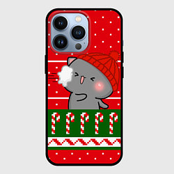 Чехол для iPhone 13 Pro Серый котик - игра в снежки, цвет: 3D-черный
