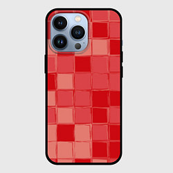Чехол для iPhone 13 Pro Красный паттерн из кубов, цвет: 3D-черный