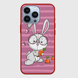 Чехол для iPhone 13 Pro Зайка в очках с морковкой, цвет: 3D-красный