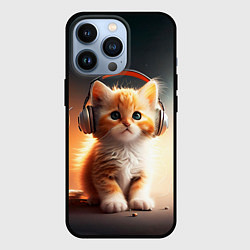 Чехол для iPhone 13 Pro Милый рыжий котёнок в наушниках, цвет: 3D-черный