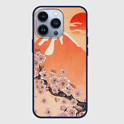 Чехол iPhone 13 Pro Ветка цветущей сакуры и вулкан