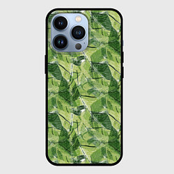 Чехол для iPhone 13 Pro Милитари листья крупные, цвет: 3D-черный
