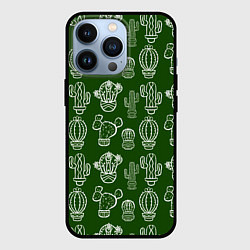 Чехол для iPhone 13 Pro Кактусовый паттерн, цвет: 3D-черный