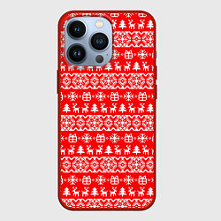 Чехол для iPhone 13 Pro New Years winter pattern, цвет: 3D-красный