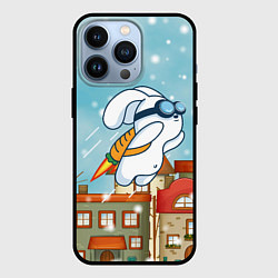Чехол для iPhone 13 Pro Заяц летит на морковке, цвет: 3D-черный