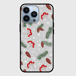 Чехол для iPhone 13 Pro Зимние ягоды и шишки, цвет: 3D-черный