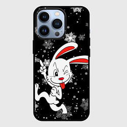 Чехол для iPhone 13 Pro Подмигивающий кролик в снежинках, цвет: 3D-черный