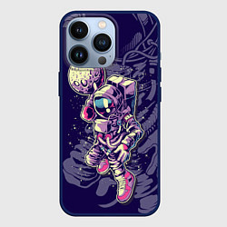 Чехол для iPhone 13 Pro Космонавт с луной, цвет: 3D-тёмно-синий