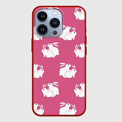 Чехол для iPhone 13 Pro Сексуальные кролики на розовом, цвет: 3D-красный