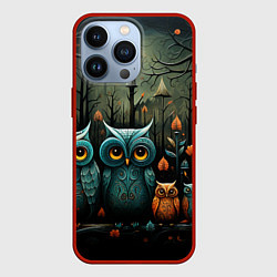 Чехол для iPhone 13 Pro Совы в стиле Folk Art, цвет: 3D-красный