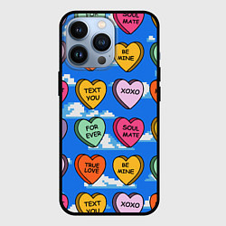 Чехол для iPhone 13 Pro Валентинки конфетки сердечки с посланиями, цвет: 3D-черный