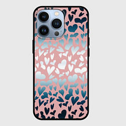 Чехол для iPhone 13 Pro Сердца розовые перламутровые паттерн, цвет: 3D-черный