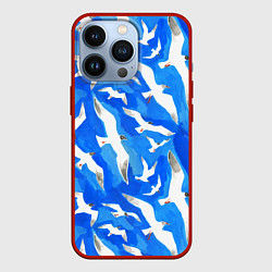 Чехол для iPhone 13 Pro Летящие чайки в небе, цвет: 3D-красный