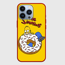 Чехол для iPhone 13 Pro Гомер Симпсон ест пончик, цвет: 3D-красный