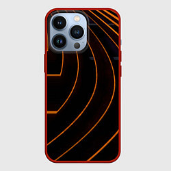 Чехол для iPhone 13 Pro Чёрные полосы и неоновые оранжевые линии, цвет: 3D-красный