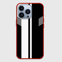 Чехол для iPhone 13 Pro Чёрные и белые полоски, цвет: 3D-красный