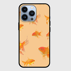 Чехол для iPhone 13 Pro Золотые рыбки в фоне, цвет: 3D-черный
