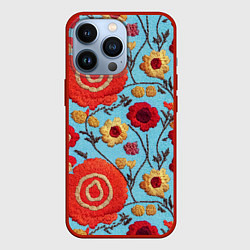 Чехол для iPhone 13 Pro Эффект вышивки маки, цвет: 3D-красный