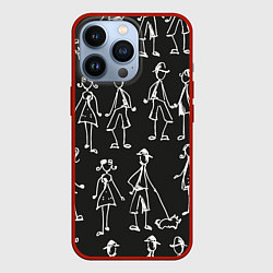 Чехол для iPhone 13 Pro Черно-белые люди, цвет: 3D-красный