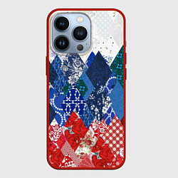 Чехол для iPhone 13 Pro Флаг России в стиле пэчворк, цвет: 3D-красный