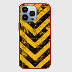 Чехол для iPhone 13 Pro WARNING - желто-черные полосы, цвет: 3D-красный