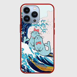 Чехол для iPhone 13 Pro Влюбленные тюлени у большой волны Канагава, цвет: 3D-красный