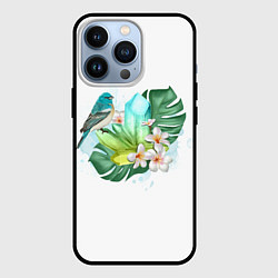 Чехол для iPhone 13 Pro Бирюзовая птица и желтый кристалл, цвет: 3D-черный