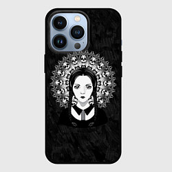 Чехол для iPhone 13 Pro Готическая девушка и округлый орнамент с черепами, цвет: 3D-черный
