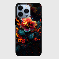 Чехол для iPhone 13 Pro Огненный цветок на темном фоне, цвет: 3D-черный