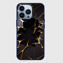 Чехол для iPhone 13 Pro Трещины в пропасть: черно-золотой узор, цвет: 3D-тёмно-синий