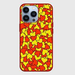 Чехол для iPhone 13 Pro Красно-желтые сердца, цвет: 3D-красный