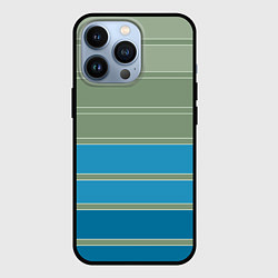 Чехол для iPhone 13 Pro Оливковые и голубые полосы, цвет: 3D-черный