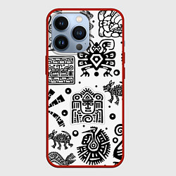 Чехол для iPhone 13 Pro Знаки племени Майя, цвет: 3D-красный