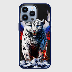 Чехол для iPhone 13 Pro Снежный барс и крылья орла в цветах триколора, цвет: 3D-тёмно-синий
