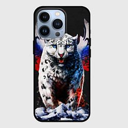 Чехол для iPhone 13 Pro Снежный барс и крылья орла в цветах триколора, цвет: 3D-черный