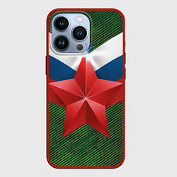Чехол для iPhone 13 Pro Звезда на фоне флага, цвет: 3D-красный